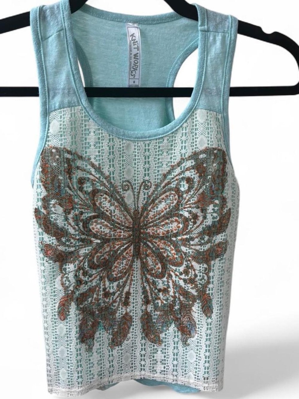 Y2K Aqua Butterfly Lace Festival Fairy Tank Top – Tagged Medium fits like XS/S